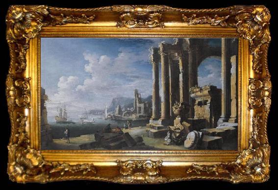 framed  Leonardo Coccorante A capriccio of architectural ruins with a seascape beyond, ta009-2